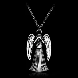 dongsheng Necklace TARDIS Weeping Angels Demons Pendant Necklace Double Sided Antique Chain Vintage Necklace Jewelry