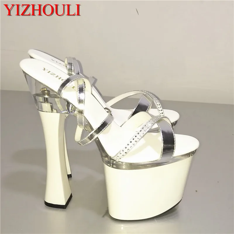 Big Size Beautiful Ankle Strap 18cm Thick High Heel Platforms Pole Dance Shoes, Dress / Wedding Dance Shoes