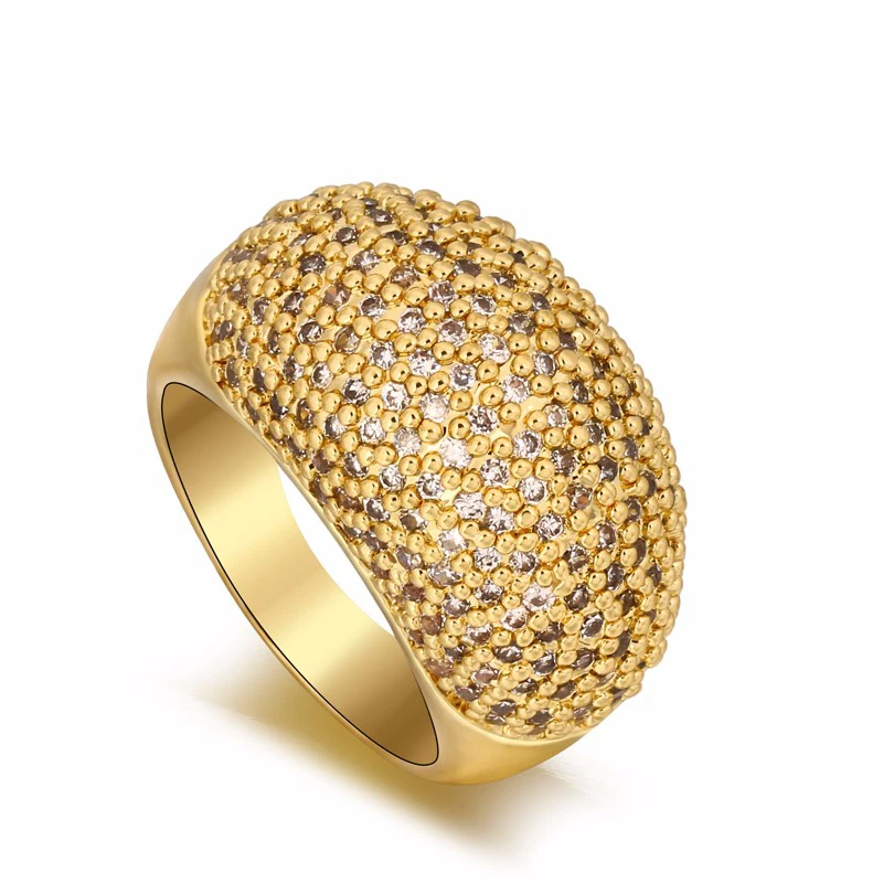 New Style Fashion Gold Color Shiny Plated Crystal Arc Ring, Luxury Austria Shiny Zircon Wide Ring Gifts For Woman