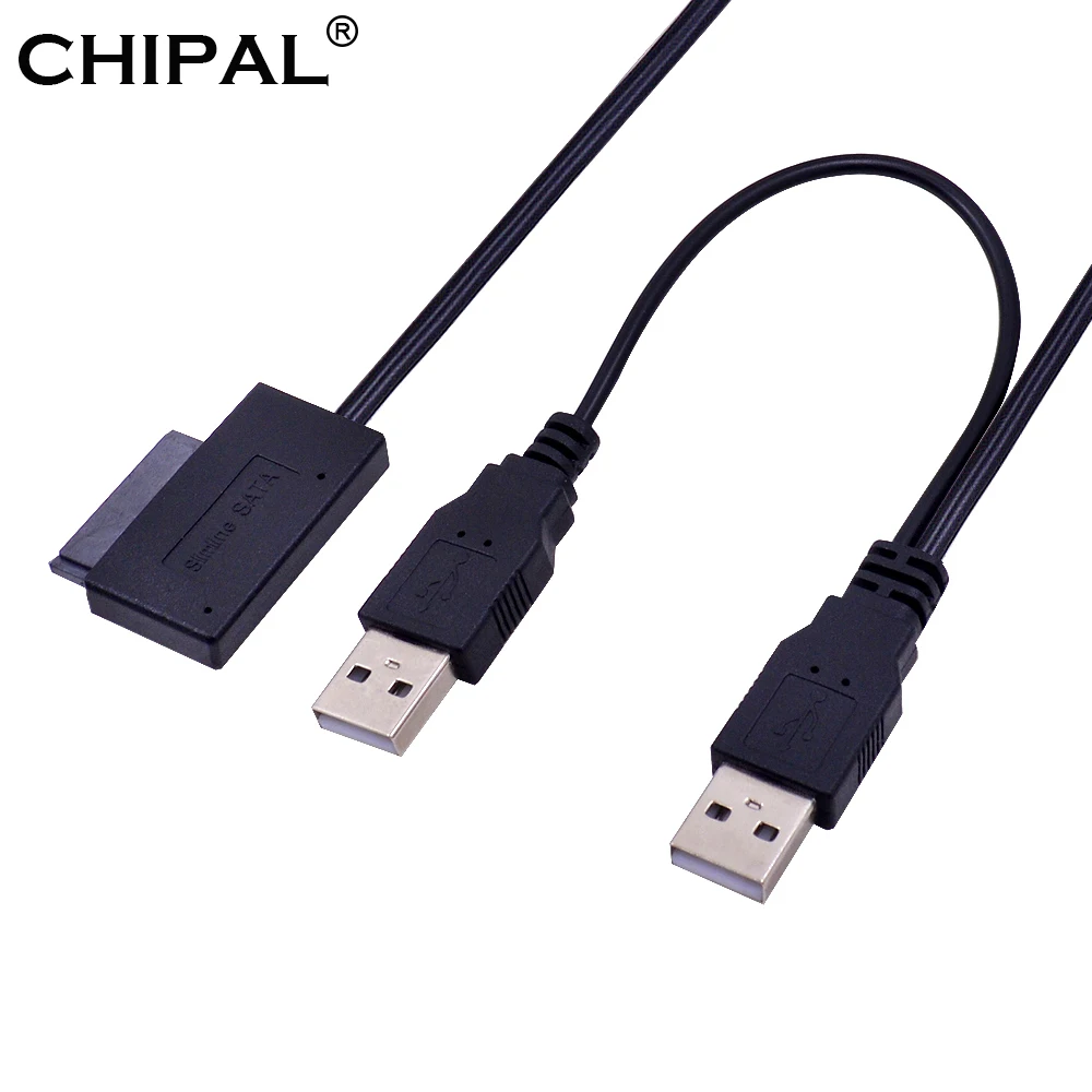 CHIPAL USB 2.0 to 6 7 13Pin Slimline Slim SATA Cable with External USB2.0 Power Supply for Notebook Laptop CD-ROM DVD-ROM ODD