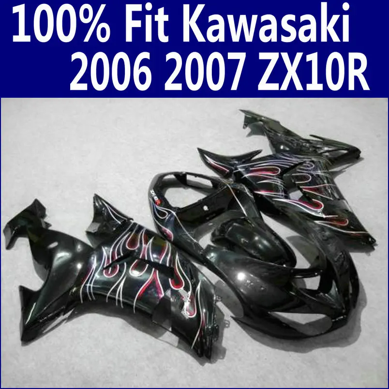 

ABS motorcycle parts for Kawasaki fairings Ninja ZX10R 2006 2007 red flames in black ZX-10R 06 07 fairing kit ZS65