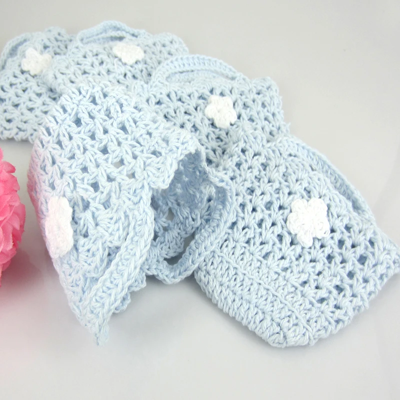 12Pcs Handmade Mini Crochet Basket With Flower For Baby Shower Baptism Fabric Craft Party Decorations 7.0cm