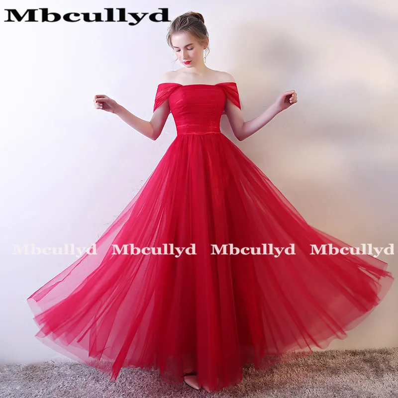 Mcully – robe de demoiselle d'honneur rouge en Tulle pour femmes, coupe A-line, épaules dénudées, pour soirée de mariage, 2020