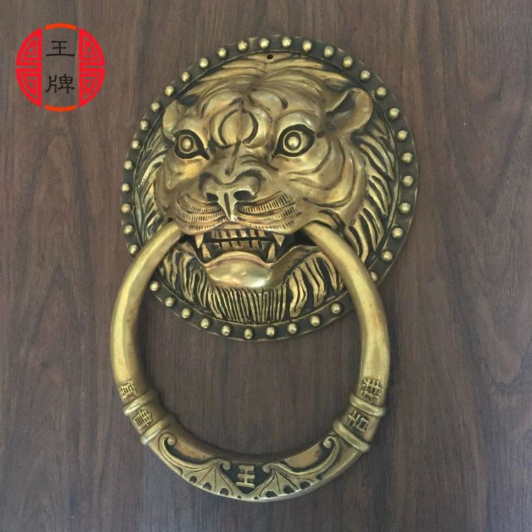 Chinese antique copper lion head wood door Shoutou door handle door handle tiger retro ring