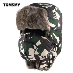 TQMSMY kamuflaż nauszniki kapelusz mężczyźni ushanka śnieg czapki unisex bomber kapelusz kobiety czapki zimowe dla mężczyzn maski czapka dorywczo ciepłe kości