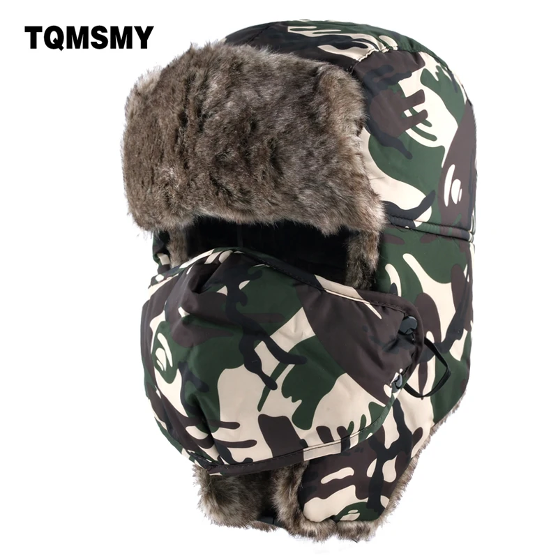 TQMSMY Camouflage ear flaps hat men ushanka snow caps unisex bomber hat women winter hats for men's masks cap casual warm bone