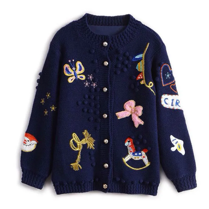 Autumn Winter Women Cardigans Sweaters Luxury Brand Design Knitted Christmas Sweater High Quality Cartoon Embroidery Cardigans