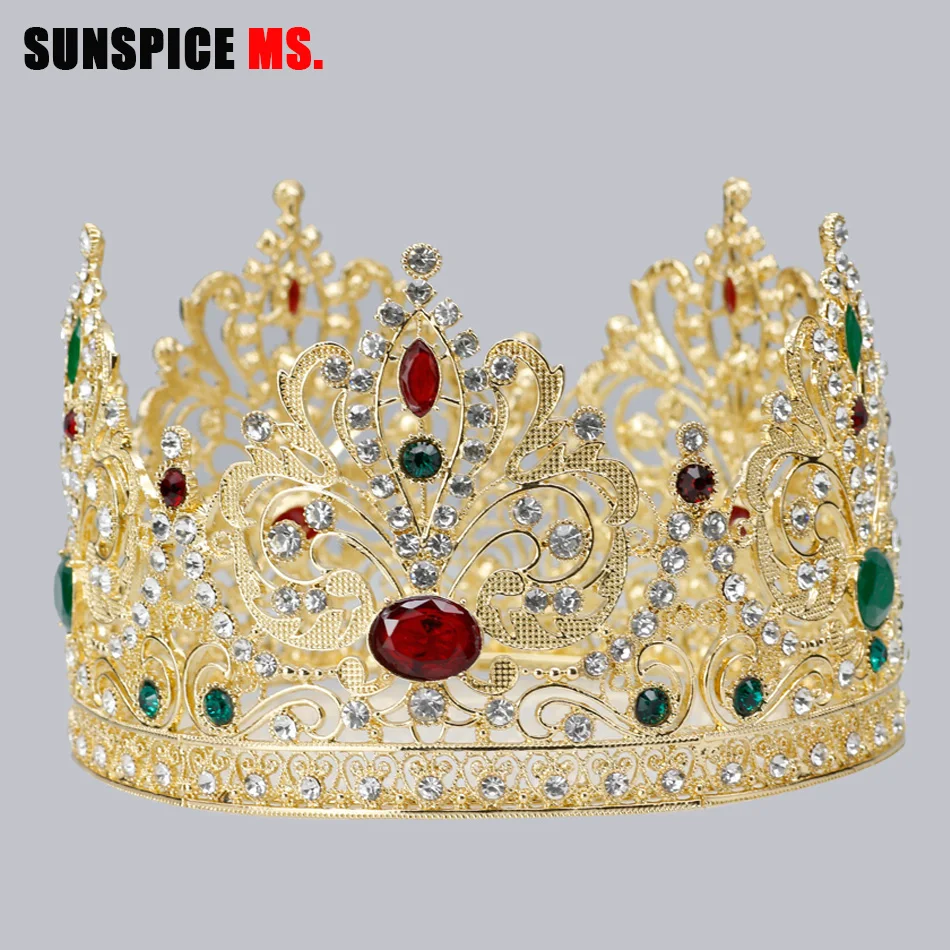 

Sunspicems Gold Color Moroccan Wedding Tiaras Crown Full Size Algeria Women Hair Jewelry Bridal Gift 2020