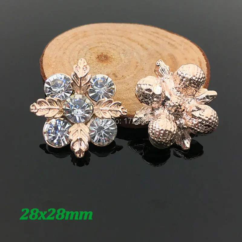 Gold Crystal Flower Buttons Flat Back Rhinestone Embellishment For Ribbon Bow Buttons 10 pcs 28 mm