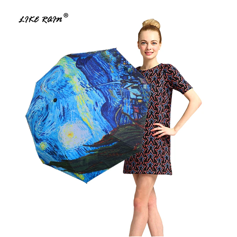 

LIKE RAIN Automatic Folding Umbrella Female Art Van Gogh Oil Painting Umbrellas Rain Women Brand Golf Windproof Paraguas UBY01