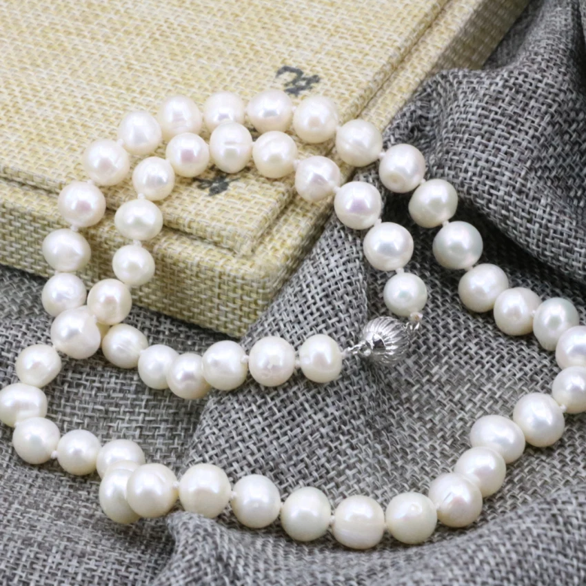 New fashion women natural 8-9mm white pearl freshwater cultured beads necklace jewelry making elegant chain choker 18inch B3234