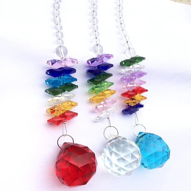 

3pcs Mixedcolors 18cm(H) Crystal Octagon Beads With Chandelier Suncathers ball For Window Hanging Decoration,Wedding accessories