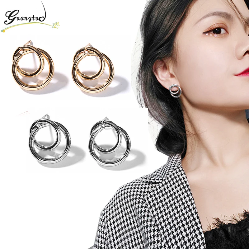 New Arrival Double Circle Stud Earrings For Women Fashion Jewelry Geometric Round Earring Oorbellen Brincos Bijoux