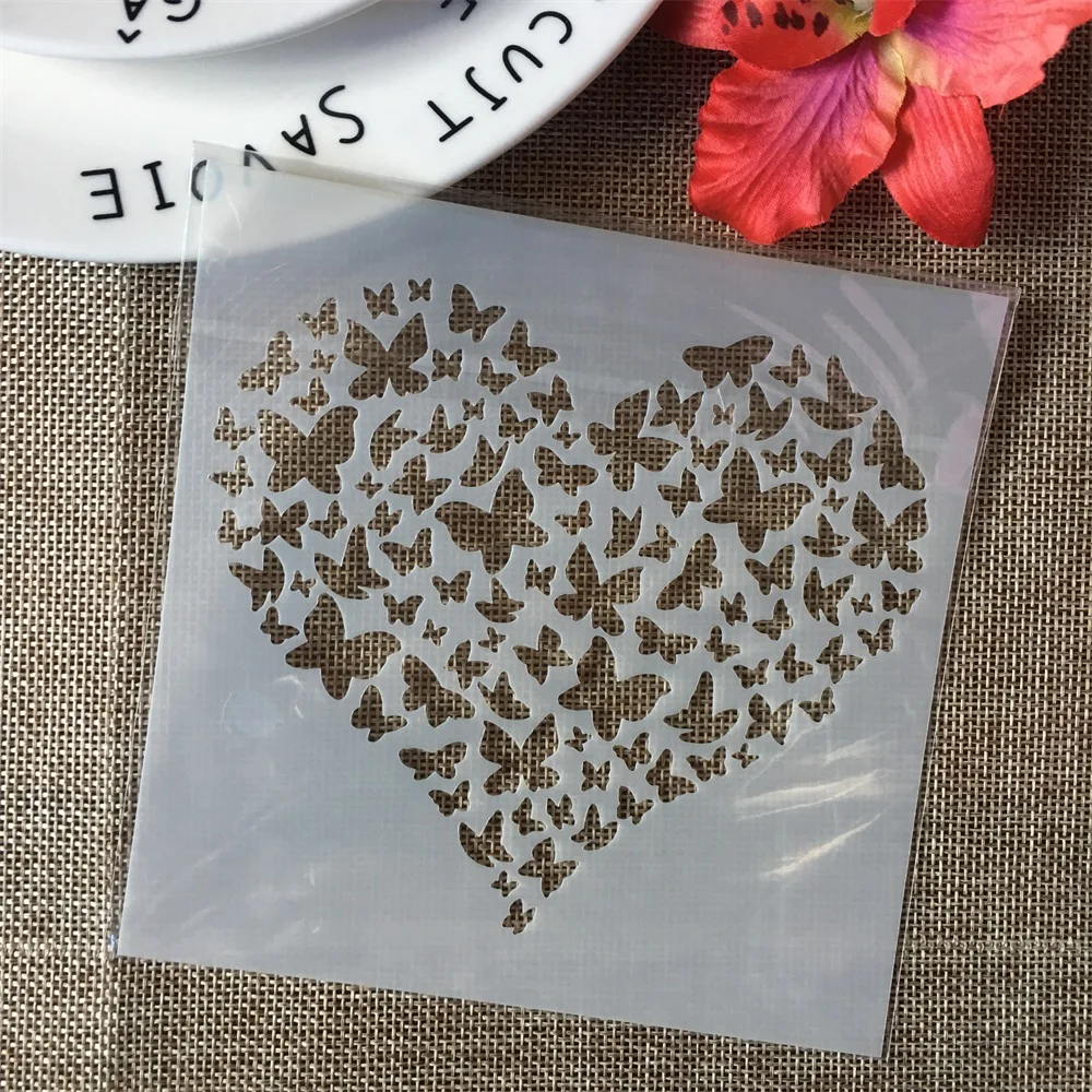 

5" Butterfly Heart Love DIY Layering Stencils Wall Painting Scrapbook Coloring Embossing Album Decorative Paper Card Template