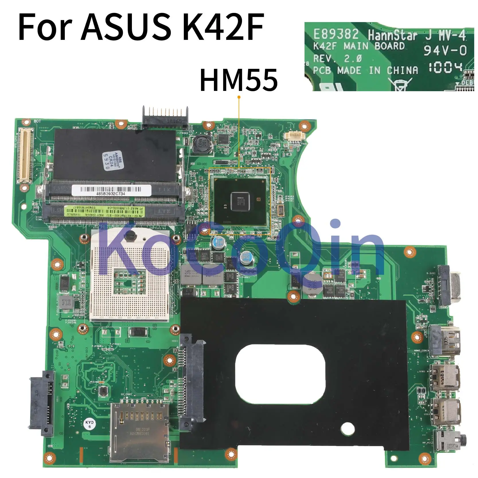 

KoCoQin Laptop motherboard For ASUS K42F P42F Mainboard REV:2.0 HM55