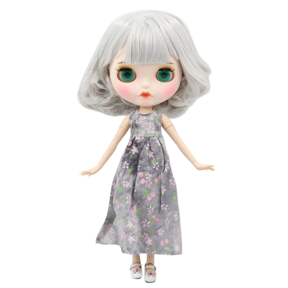 

ICY DBS Blyth doll white skin joint body Gray short hair matte face with eyebrows Lip gloss BL1003