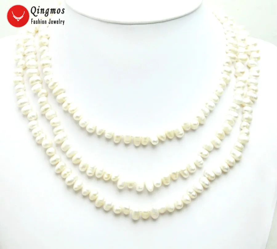 

Qingmos Natural Pearl Neckalce for Women with 3 Strands Side Hole 6-7mm Rice Pearl Chokers Necklace Flower Clasp Jewelry Ne5163