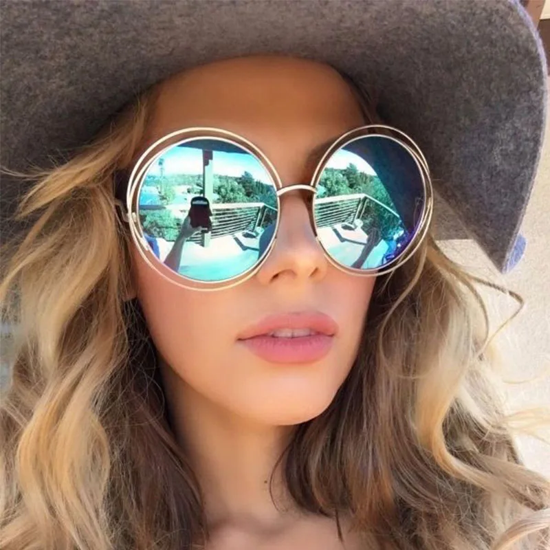 Round Sunglasses Women Retro Mirror Sun Shades For Women Luxury Brown Lens Women\'s Sunglasses Oversized Vintage Glasses Oculos