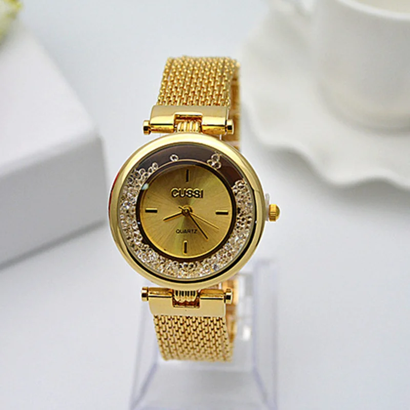 CUSSI Top Brand Luxury Gold Wrist Watch Diamond Rhinestone Bracelet Watch Women Watches Women's Watches Clock saat montre femme