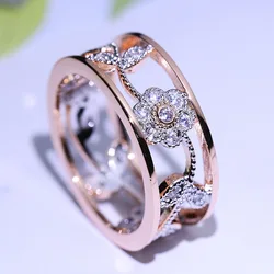 Flower Vine Leaves Ring Micro-inlaid AAA Zircon Double Layer Two-tone Ring Wedding Rings for Women Fashion Lucky Gift Jewelry