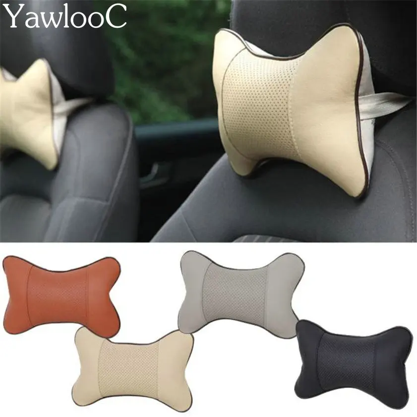 Car Neck Pillows Both Side Pu Leather 1pcs Pack Headrest For Head Pain Relief Filled Fiber Universal Car Pillow