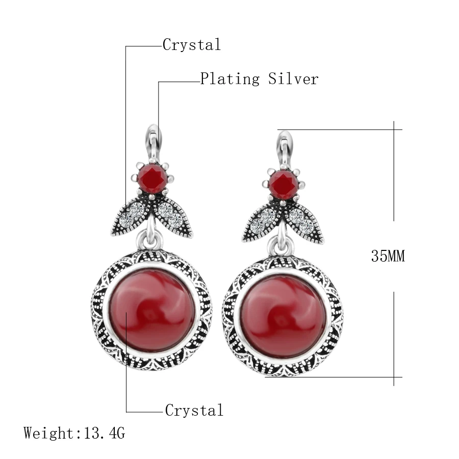 Wbmqda Hot 2018 Fashion Bohemia Red Resin Earring For Women Silver Color Vintage Jewelry Engagement Earrings Drop Shipping