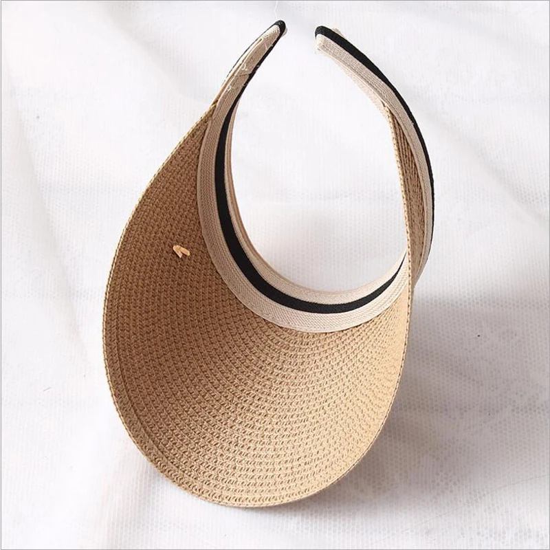 New Women\'s Sun Hats Handmade Straw Visor Caps Parent-Child Summer Hat Empty Top Beach Hat
