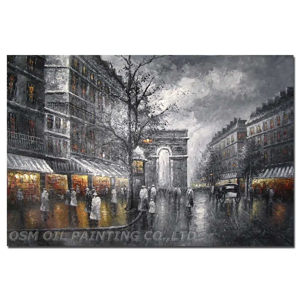 Expert Artist Hand-painted High Quality Impression Franch Streetscape Oil Painting Handmade Grey Landscape Knife Oil Painting