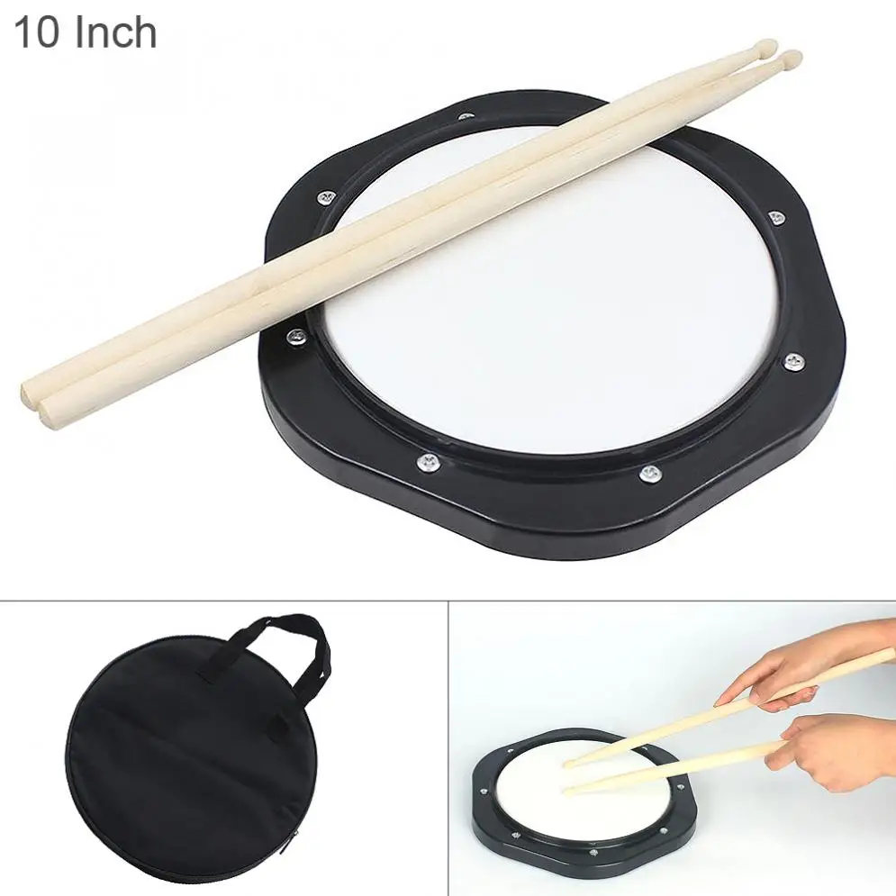 

10 Inch Dumb Drum Practice Jazz Drums Exercise Training ABS Drum Pad with Drum Sticks and Bag