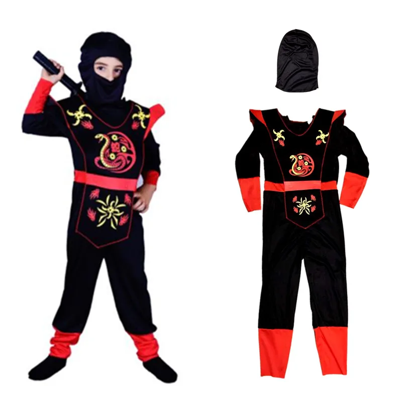 สีดำ Ninja เครื่องแต่งกายคริสต์มาสใหม่ปี Purim เด็กสีแดงงูลูกดอกพิมพ์คอสเพลย์ JAS Mewah