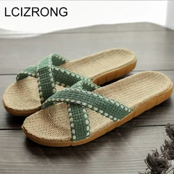 LCIZRONG Summer Linen Home Slippers Women 35-45 Large Size Slapping Beach Flip Flops 5 Colors Unisex Bathroom Family Slippers