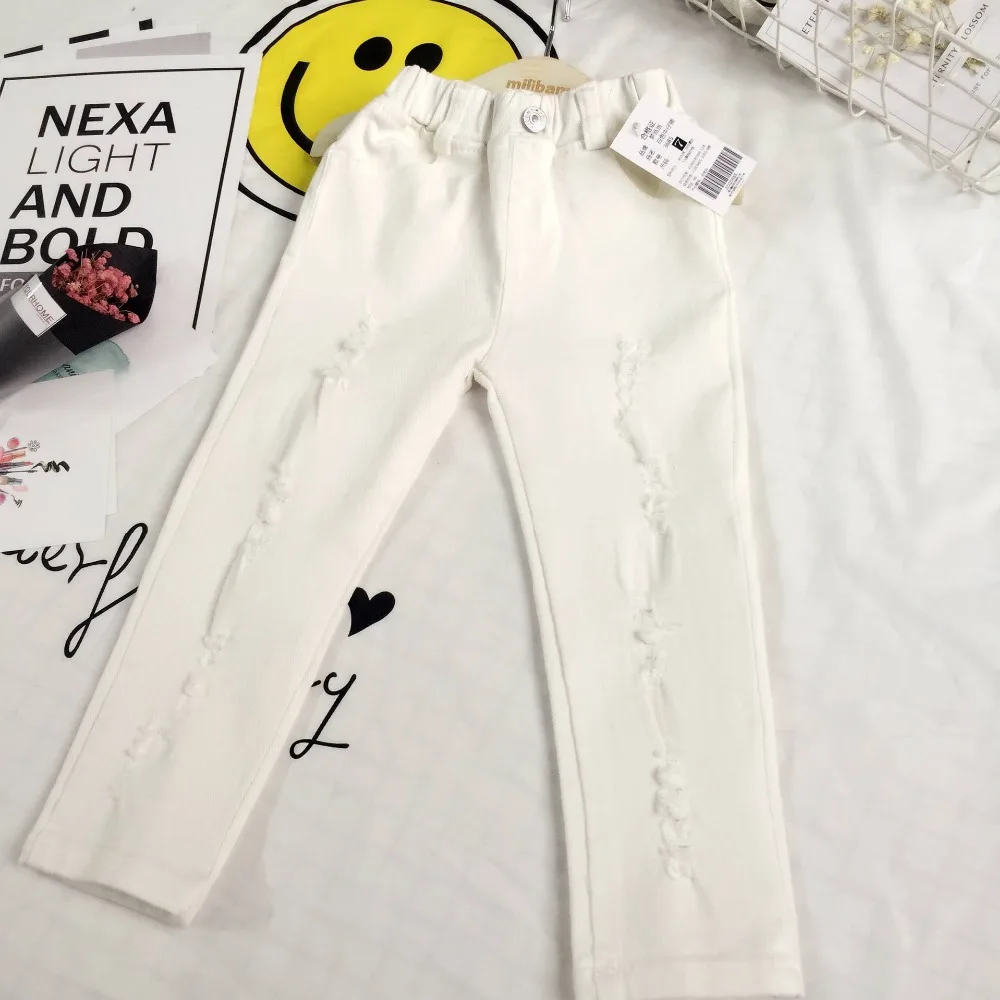 2019 New Item Girl White Jeans Pant Hole Design