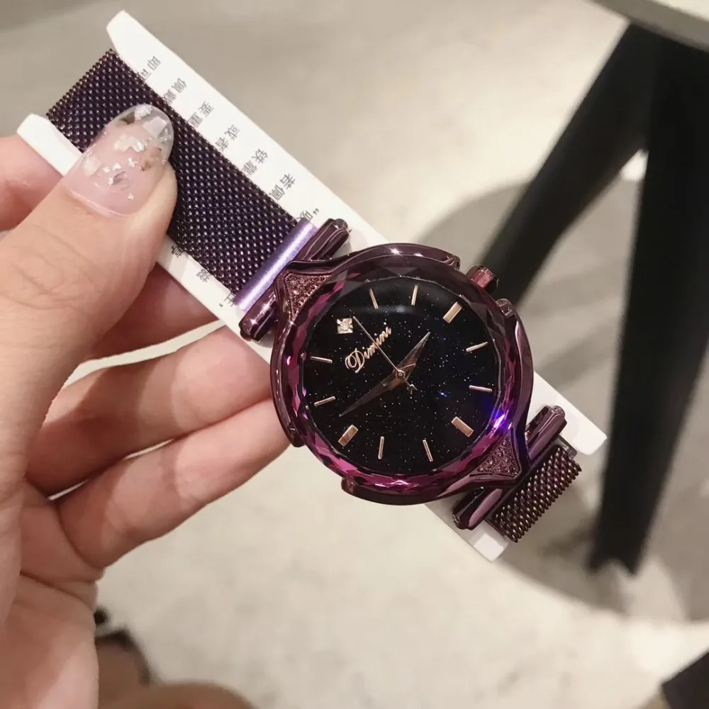 Noble Vintage Full Purple Women Bracelet Watches Ultra Thin Milanese Steel Wrist watch Multi Faceted Glass Crystal Watch Quartz