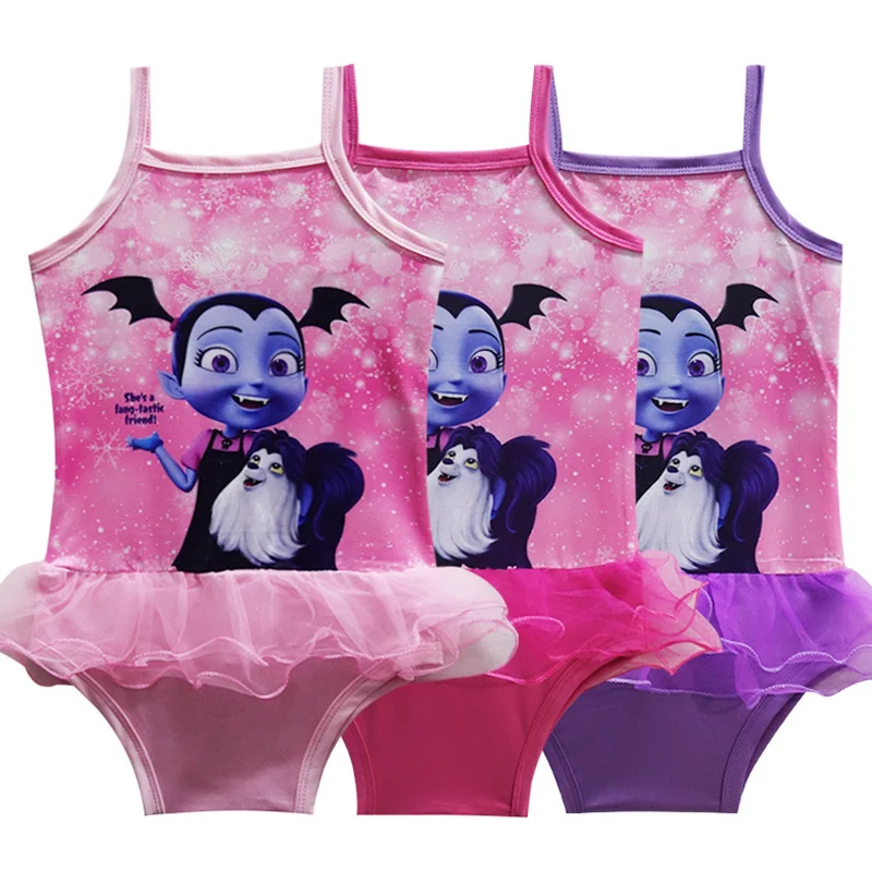 2018 nowy szlafrok fille Vampirina dziewczyny sukienka vaiana Bikini one piece Swim Bow wear dzieci mops dzieci trolle sukienka stroje kąpielowe