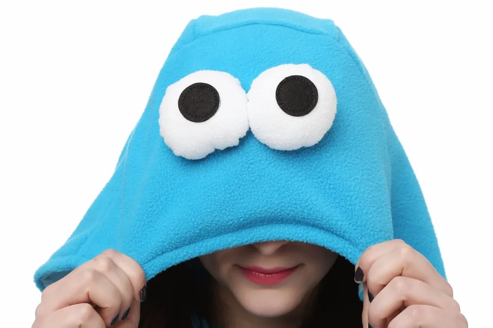 Adults Polar Fleece Kigurumi Cookie Monster Women Cosplay Costume Men Animal Onesies Pajamas Halloween Carnival Party Jumpsuit