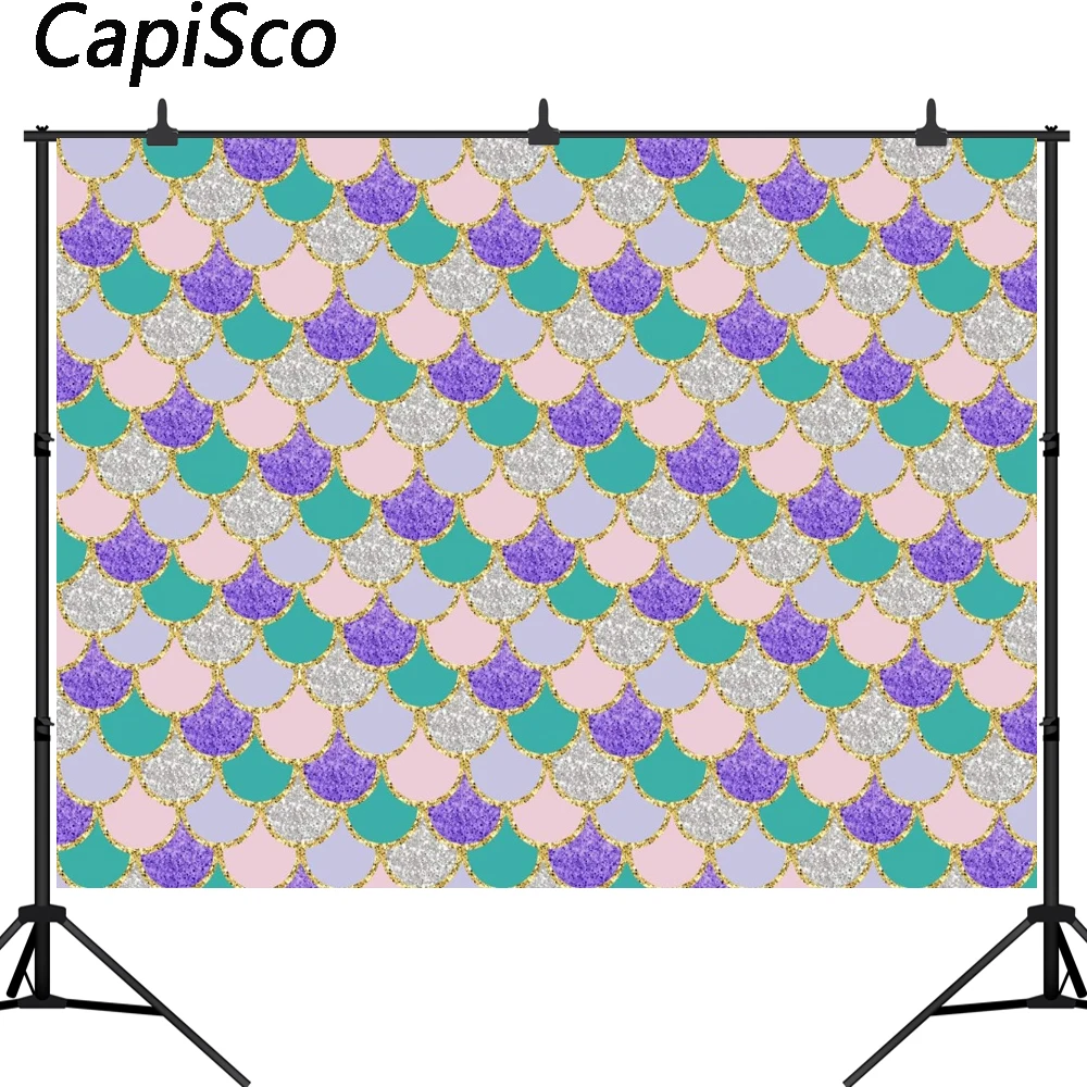 Capisco Little Mermaid Fish Scalesผนังอาบน้ำเด็กการถ่ายภาพฉากหลังวันเกิดถ่ายภาพพื้นหลังสำหรับPhoto Studio