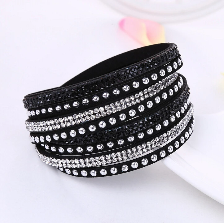 Punk leather bracelet New Fashion Rhinestone bracelet Punk Style Multilayer Bracelets & Bangles Rivet Bracelet For Women 8087