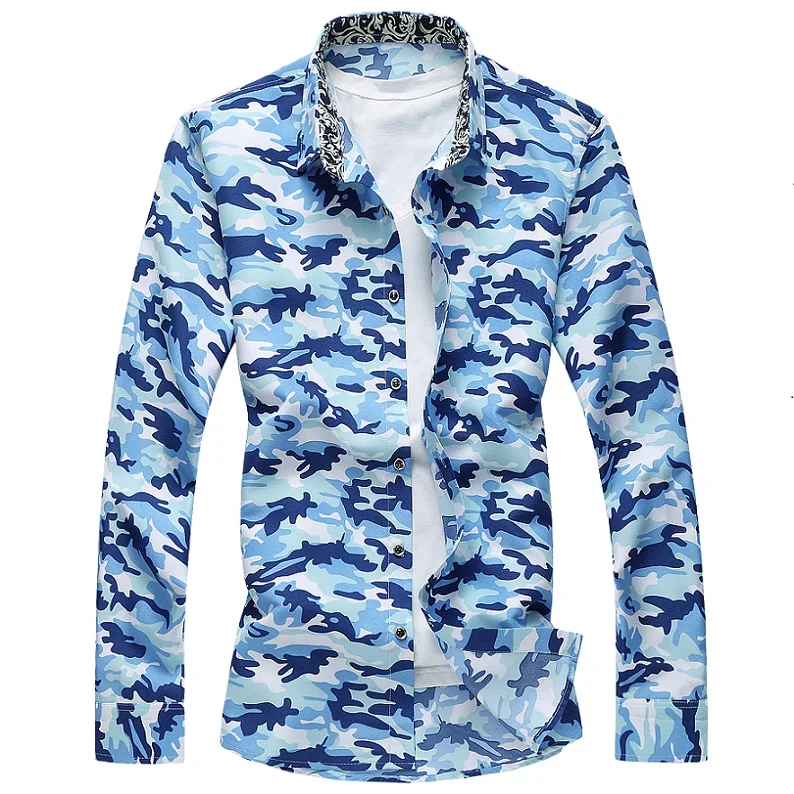 M-6XL Camo camicia hawaiana da uomo 2024 primavera abbottonata camicie Casual a maniche lunghe Plus Size Camisa Social Masculina