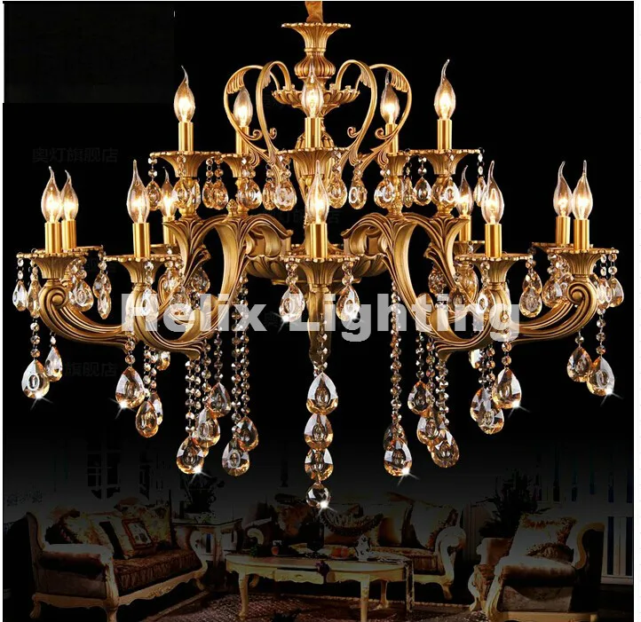 

Free Shipping Copper Crystal Chandeliers D95cm D105cm Luxury Hotel Chandelier Lamp Lighting Fixture AC 15L/18L100% Guaranteed