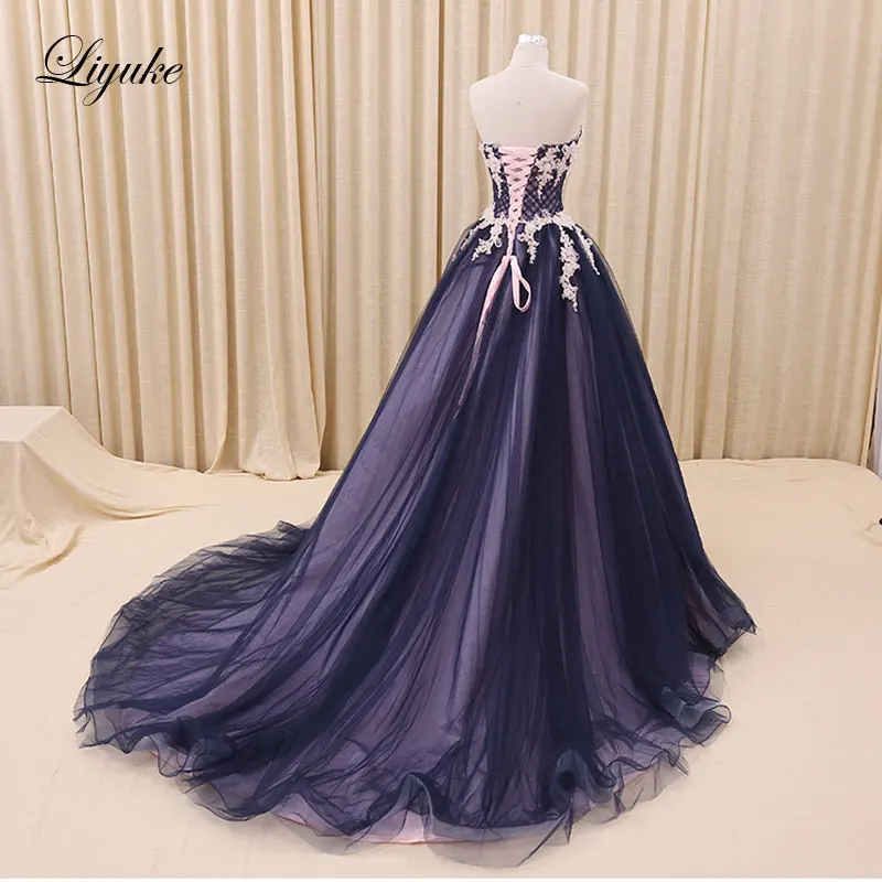 Liyuke Vintage Charming Tulle Floor Length A-Line Organza Quinceanera Dresses Lace Up Off The Shoulder Dress