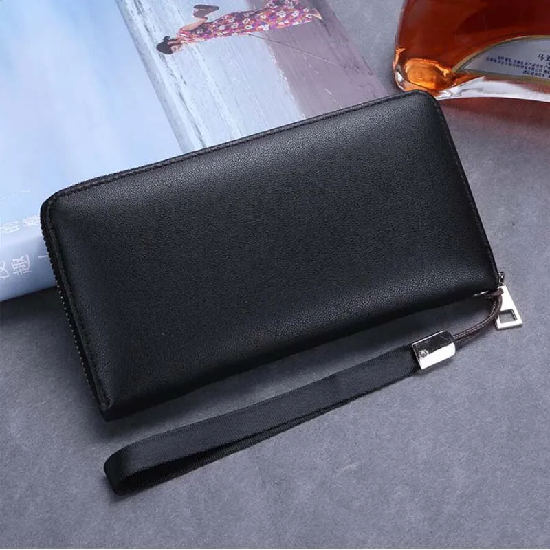 Baru Vintage PU Kulit Dompet Pria Bisnis Hitam Ritsleting Panjang Pria Dompet Koin Pemegang Kartu Saku Dompet Ponsel Dompet Tangan pria