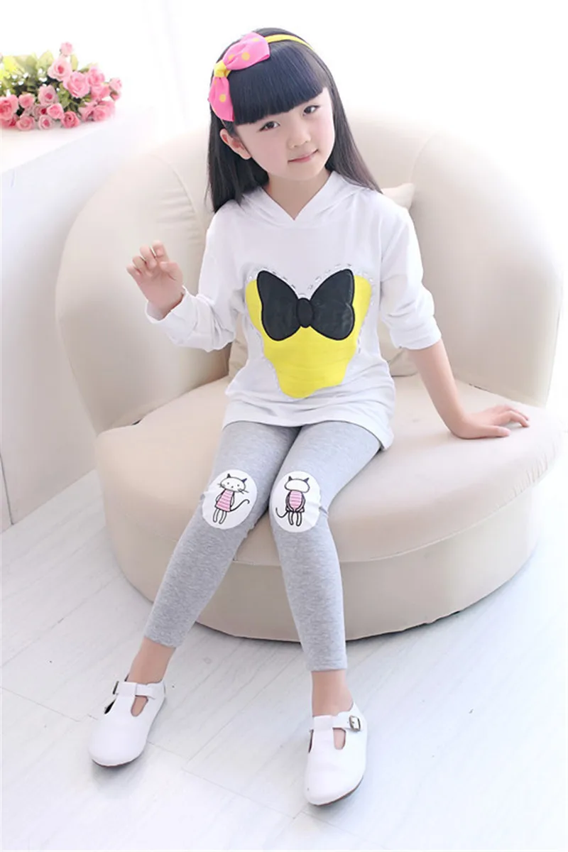 Retail 3-10years cat footless cotton girls ankle length pants capris Cropped clothing kids leggings children spring fall