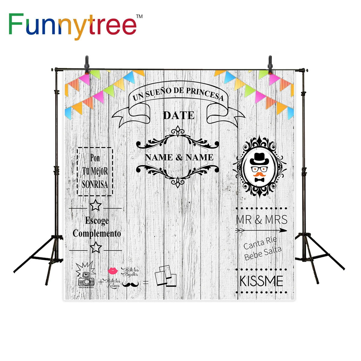 Funnytree photo background Party wedding custom wood board backdrop photocall Bridal love Vintage photobooth Photozone Decor