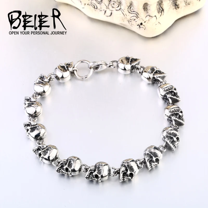 Beier 316L Punk Skull Stainless Steel Bracelet For Man High Quality Fashion Skeleton Jewelry US EURO Hot Gift BC8-005
