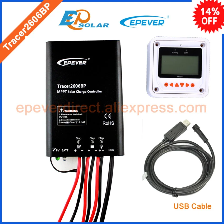 mppt tracer BP series Tracer2606BP solar tracking controller MT50 remote meter and USB communication cable 10A 10amp