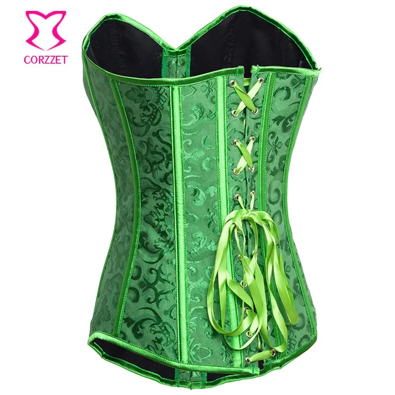 Green Brocade Overbust Corselet Sexy XXL Corset Tight Lacing Korsett For Women Corpete E Corseletes Espartilhos Gothic Clothing