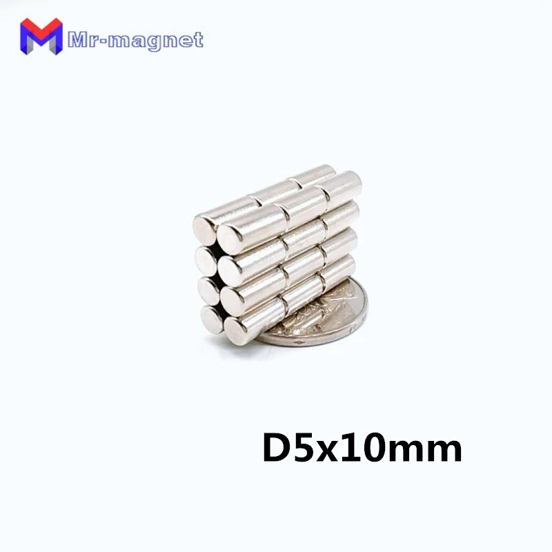 Bar magnet 1000pcs 5 x 10 mm magnet Strong Round Dia 5x10mm Rare Earth Neodymium Rod Magnets D5*10 Hardware home improvements