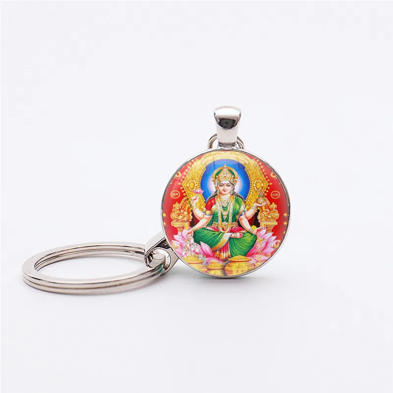 361L Stainless Steel Hindu Goddess Lakshmi Pendants keychain Indian Elephants Spiritual Pendant Keyholder Hinduism Jewelry