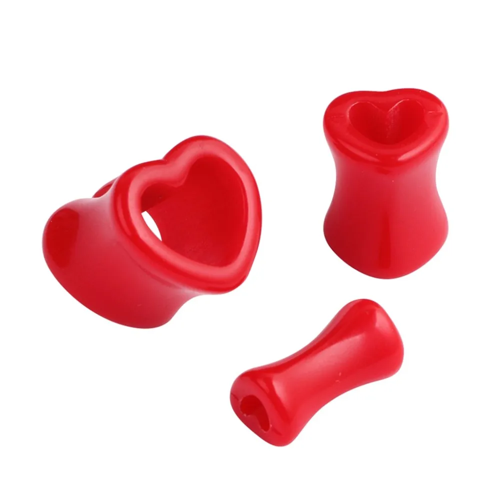 Showlove-2Pcs Lovely Heart Shape Ear Flesh Tunnel Hollow Plugs Gauge earrings Expander Stretcher Acrylic Body Jewelry 4mm-12mm