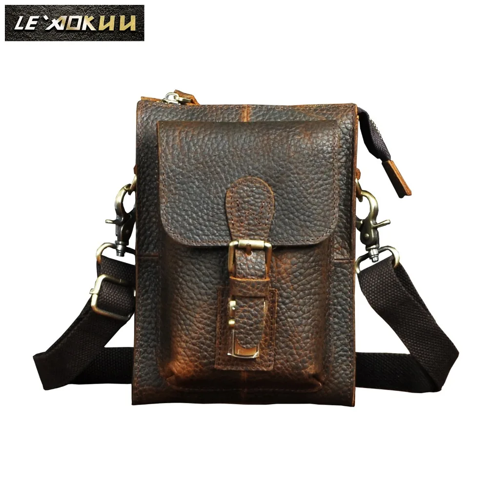 Quality Leather Male Casual Travel Design Shoulder Messenger bag Multifunction Fashion Belt Waist bag Summer Phone Pouch 6402r